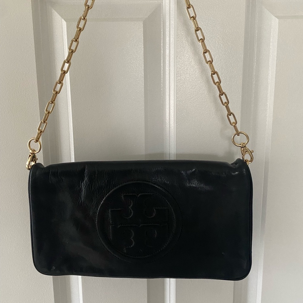 Tory Burch Bombe Black Leather Clutch